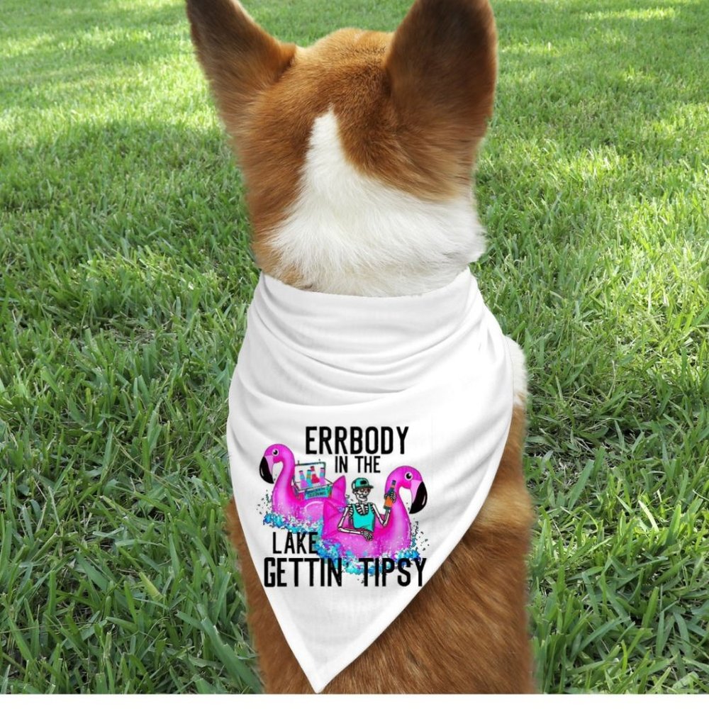 Everybody In The Lake Gettin Tipsy White Custom Handmade Pet Bandana